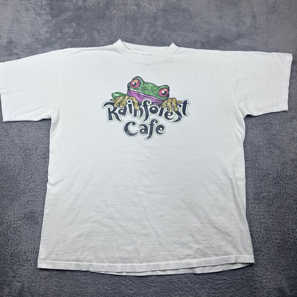 Rainforest Cafe T-Shirt Mens XXL White Vintage 90s Made in USA Frog Graphic